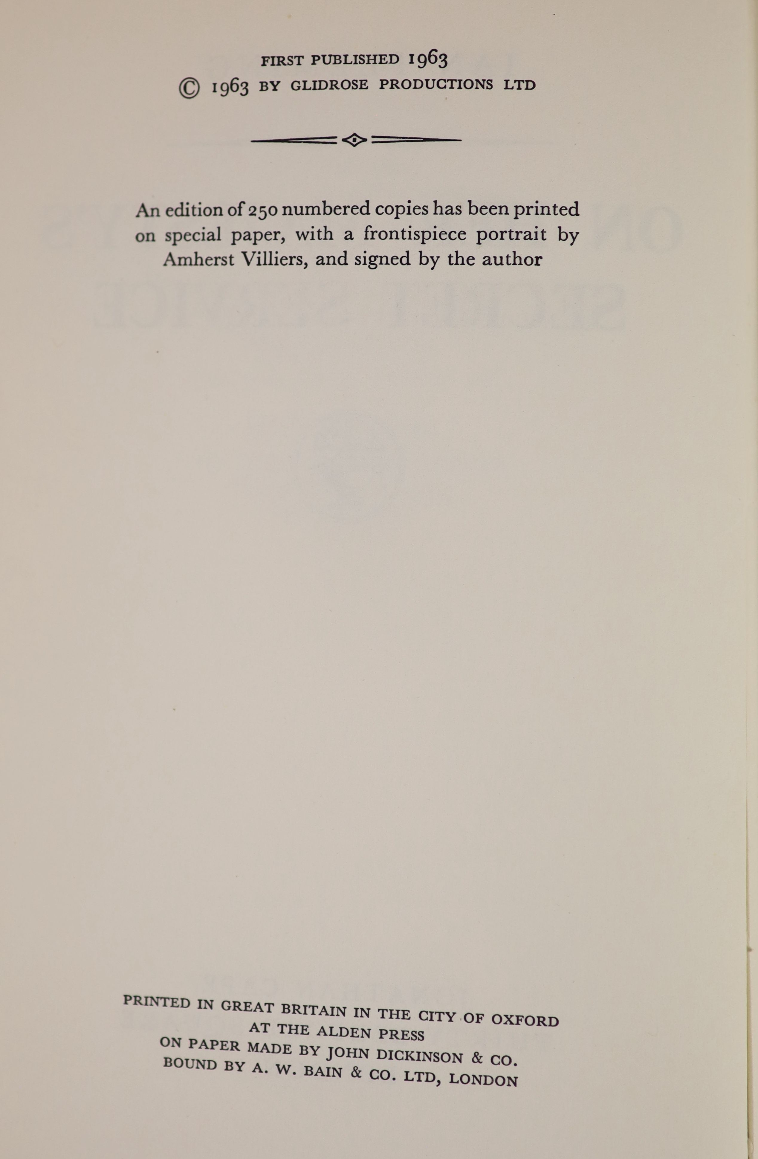 Fleming, Ian - On Her Majesty’s Secret Service, 1st edition, 8vo, black cloth, with white ‘’ski-track’’ motif, with torn and sunned unclipped d/j, owners inscription to front fly-leaf, Jon Cape, London, 1963